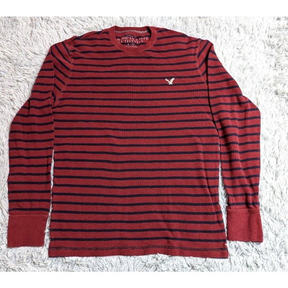 American Eagle Vintage Fit Shirt Mens Size Large Red Blue Stripe Thermal Sweater - Picture 1 of 8